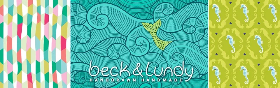 beck&lundy header illustration: waves with a mermaid tail, from Patty's Into the Deep fabric collection