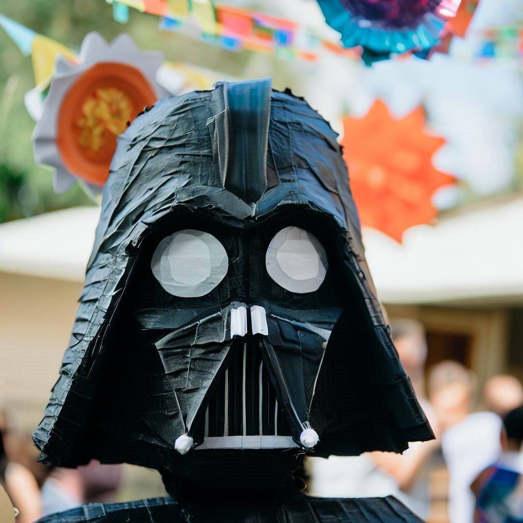 Darth Vader piñata made of balloon and papier-mâché